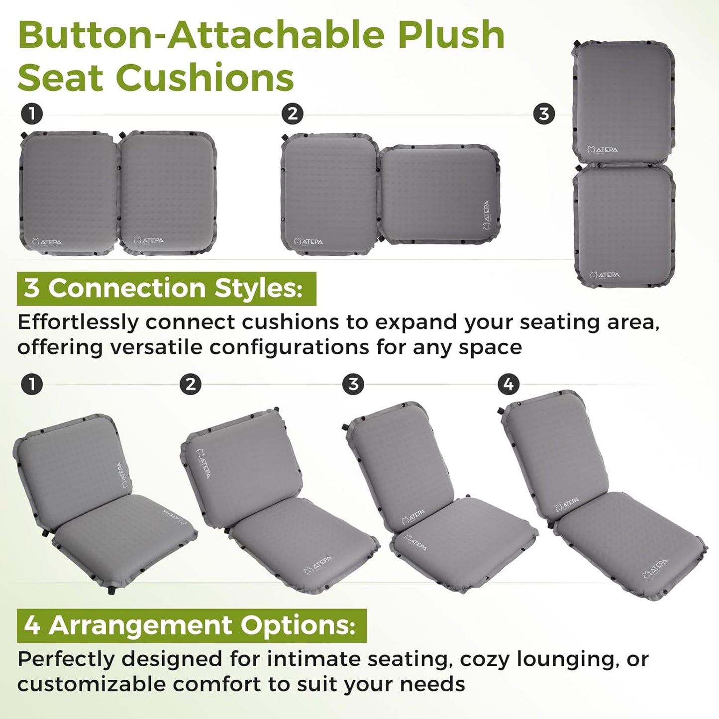 ATEPA Inflatable Stadium Seat Cushion, Self-Inflating Memory Foam Stadium Seats Bleacher Seat Chair Cushion Pad for Airplane Travel Backpacking Sports Events