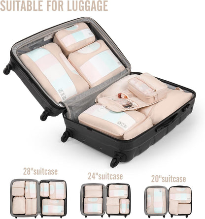 Veken 8 Set Packing Cubes for Travel, Beach Vacation Essentials Accessories for Cruise Ship, Suitcase Organizer Bags for Luggage with Hanging Toiletry & Shoe Bag, Birthday Gifts for Women Mom Her