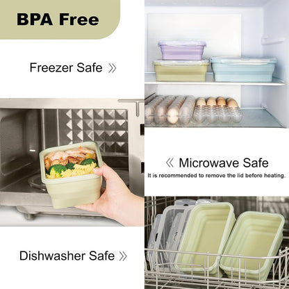 Large Collapsible Food Containers with Lids, Collapsible Bowls For Camping, Save Space, Leak-Proof Silicone Storage Bowls, 2pack 1200ml, Dishwasher, Microwave Freezer Safe