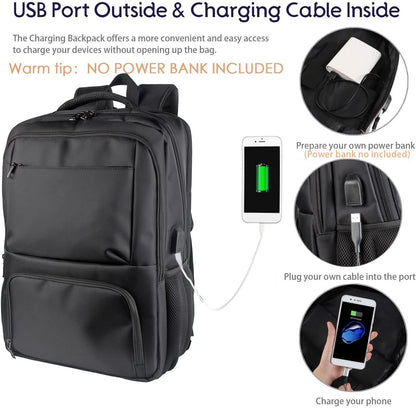 Laptop Backpack Fits 17 Inch Computer, Bussiness Travel Backpack with USB Charging Port and Anti Theft Pocket, Black