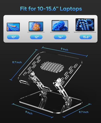 2 Pack Acrylic Laptop Stand for Desk, Adjustable Ergonomic Laptop Riser, Portable Foldable Computer Stand, Compatible with 10 to 15.6 Inches Notebook and MacBook, Clear