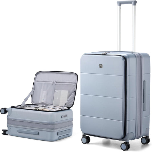 Hanke Hardside Expandable Checked Luggage, 24 Inch Top Opening Trunk Luggages with Spinner Wheels, All-PC Hard Shell Suitcase, Lightweight TSA Checked-Medium(Grey, 83L)