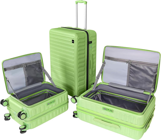 3-Piece 20/24 Top Opening Hardshell Lightweight Luggage and 28-Inch Clamshell Opening Travel Suitcase with Spinner Wheels & TSA Locks, Avocado Green 20in/24in/28in