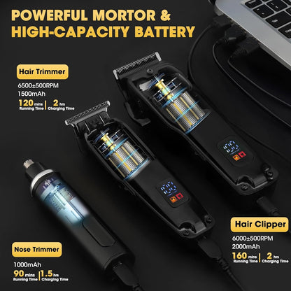 4 in 1 Hair Clippers for Men, Professional T-Blade Trimmer, Electric Foil Shaver, Nose Hair Trimmer, Cordless, LCD Display, Grooming Kit(Black)