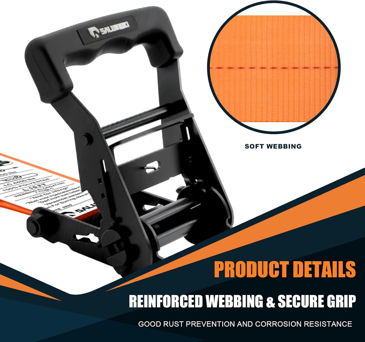 6 Pack 2 inch Ratchet Straps Heavy Duty J Hook 2 in x 15ft with Strong Ratcheting, Cargo Load Tie Down Strap 2200lbs Working Load for Trucks Orange