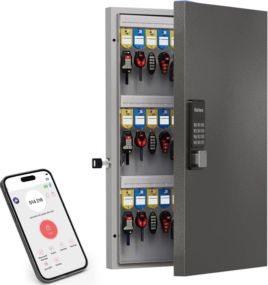 72 Key Cabinet Organizer,Metal Key Lock Box Wall Mount use OTP Technology Unlock,Fixed Password/Bluetooth Unlock, App Remotely Generates Pin Codes Without Internet,Great for Key Hook & Storage