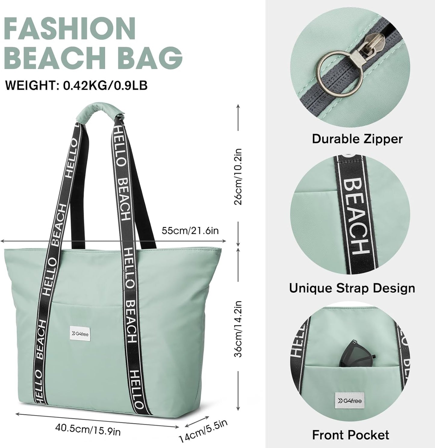 G4Free Beach Bag, Waterproof Beach Bags for Women, Personalized Strap Tote Bag for Women Birthday Gifts