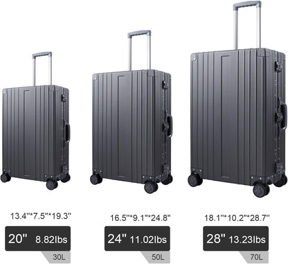 TRAVELKING All Aluminum Carry On Luggage Zipperless Hard Shell Luggage Case with TSA Lock Spinner Alloy Metal Suitcase (Grey, 20")