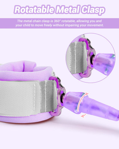 Dr.meter Anti Lost Wrist Link, 2 Pack Toddler Safety Leash with Key Lock, Reflective Child Walking Harness - Dual 8.2ft Length Blue & Purple Kids Leash for Store Mall Airport Theme Park Trip