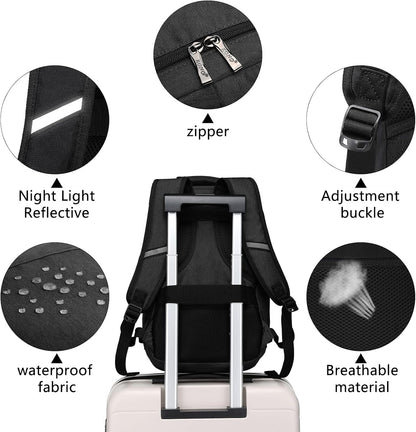 Kono Carry on Backpack, 16" Airplane Approved Under Seat Travel Backpack for Men and Women, Waterproof Lightweight Daypack for Flight 20L (Black, Small)