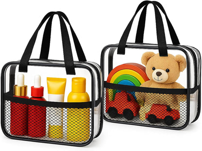 XEWEA 2PCS Large TSA Approved Clear Travel Toiletry Bags for Men Women, Transparent Makeup Cosmetic Bag with Handle,Waterproof PVC Quart Organizer Storage Pouch for Toiletries Airline Essential, Balck