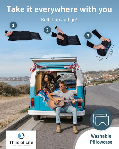 Travel pillow Re-Charge Intense with Activated Charcoal | Orthopedic cervical side sleeper pillow | Ergonomic memory foam against neck pain | Innovative Intense technology for deeper sleep