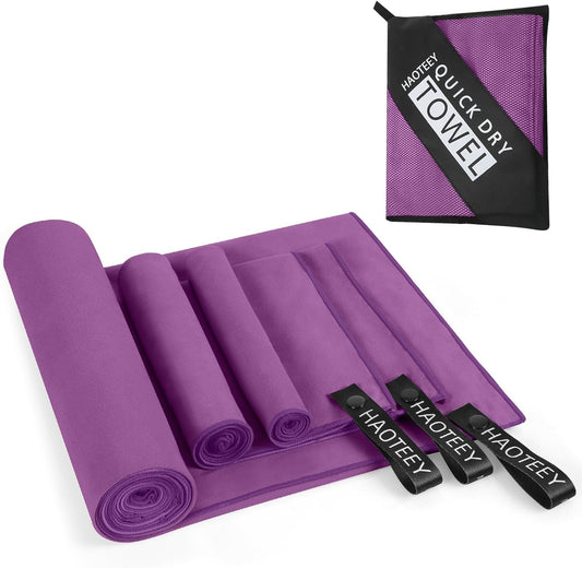 Quick Dry Travel Towel, 3 Sizes 1 Pack Camping Microfiber Towel, Lightweight Fast Drying Towels Set 60"x30", 30"x15", 15"x15" w/Bag for Gym, Beach, Hiking, Swimming, Purple