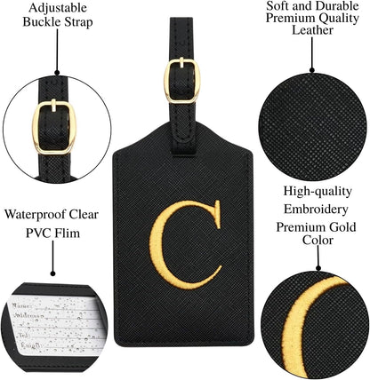 Luggage Tag PU Leather for Suitcase Baggage Handbag Travel Bag Label Suitcase Tag Label Tag w. Name Card & Privacy Cover (C)