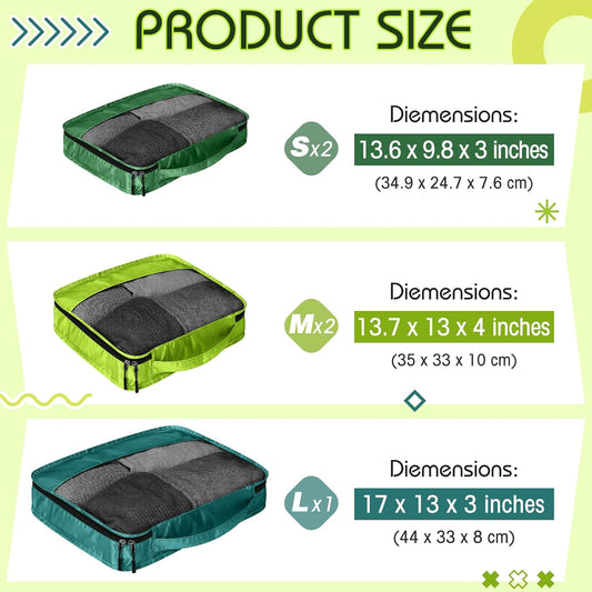 5 Pcs Packing Cubes for Suitcase Large Travel Cubes Carry on Luggage Organizer Bags for Clothes Accessories(Mixed,Green)