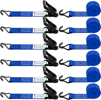 6 Pack 2 inch Ratchet Straps Heavy Duty J Hook 2 in x 15ft with Strong Ratcheting, Cargo Load Tie Down Strap 2200lbs Working Load for Trucks Blue