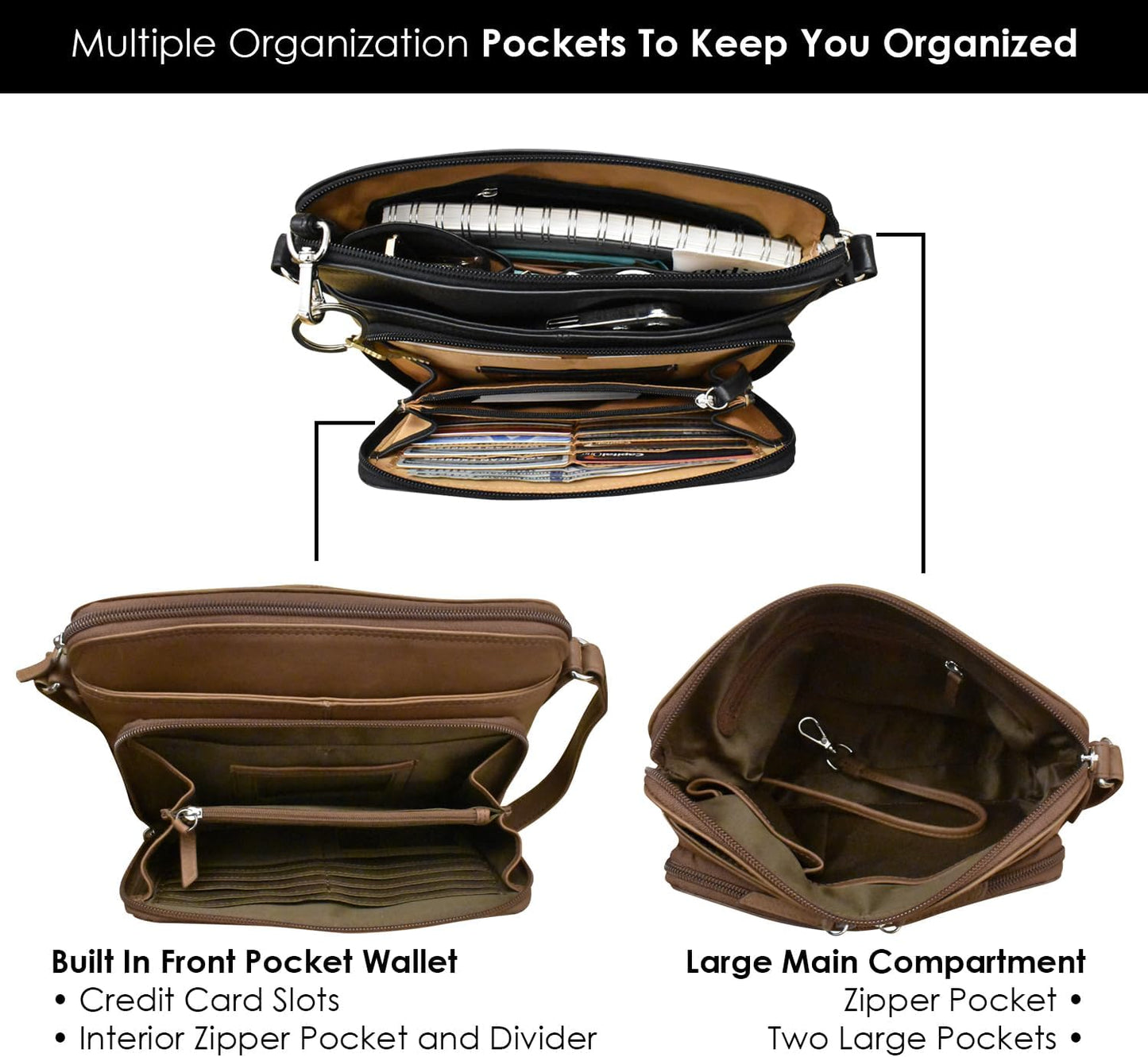 ili New York Genuine Leather Crossbody Bags for Women - Premium RFID Blocking Shoulder Bag Organizer with Adjustable Strap