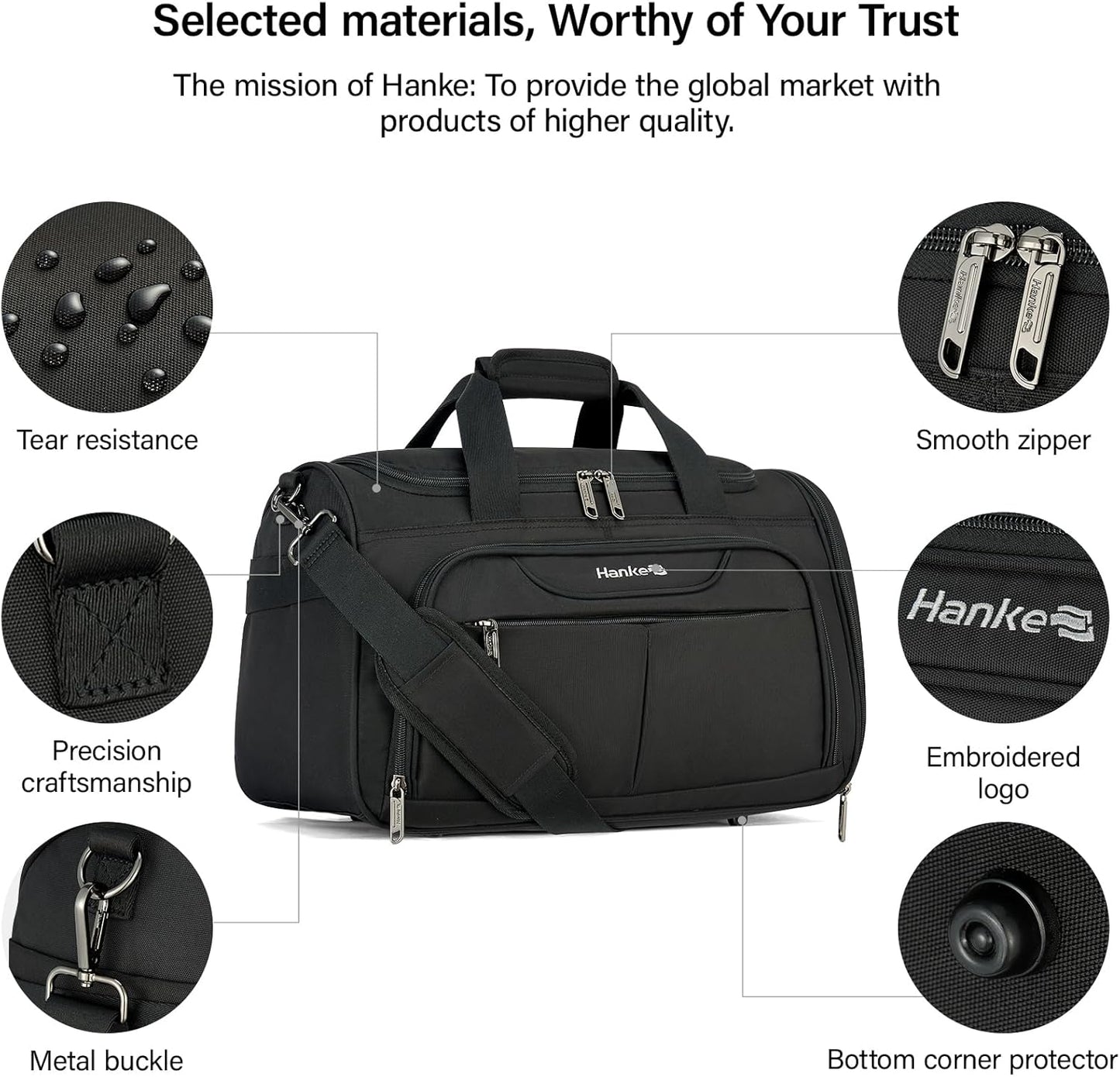 Hanke Underseat Carry On luggage Bags for Travel, Foldable Travel Bags for Women, Soft Lightweight Personal Item Travel Bag Small Carry On Bags for Airplanes, Travel Tote Bags for Women Men.（Black）