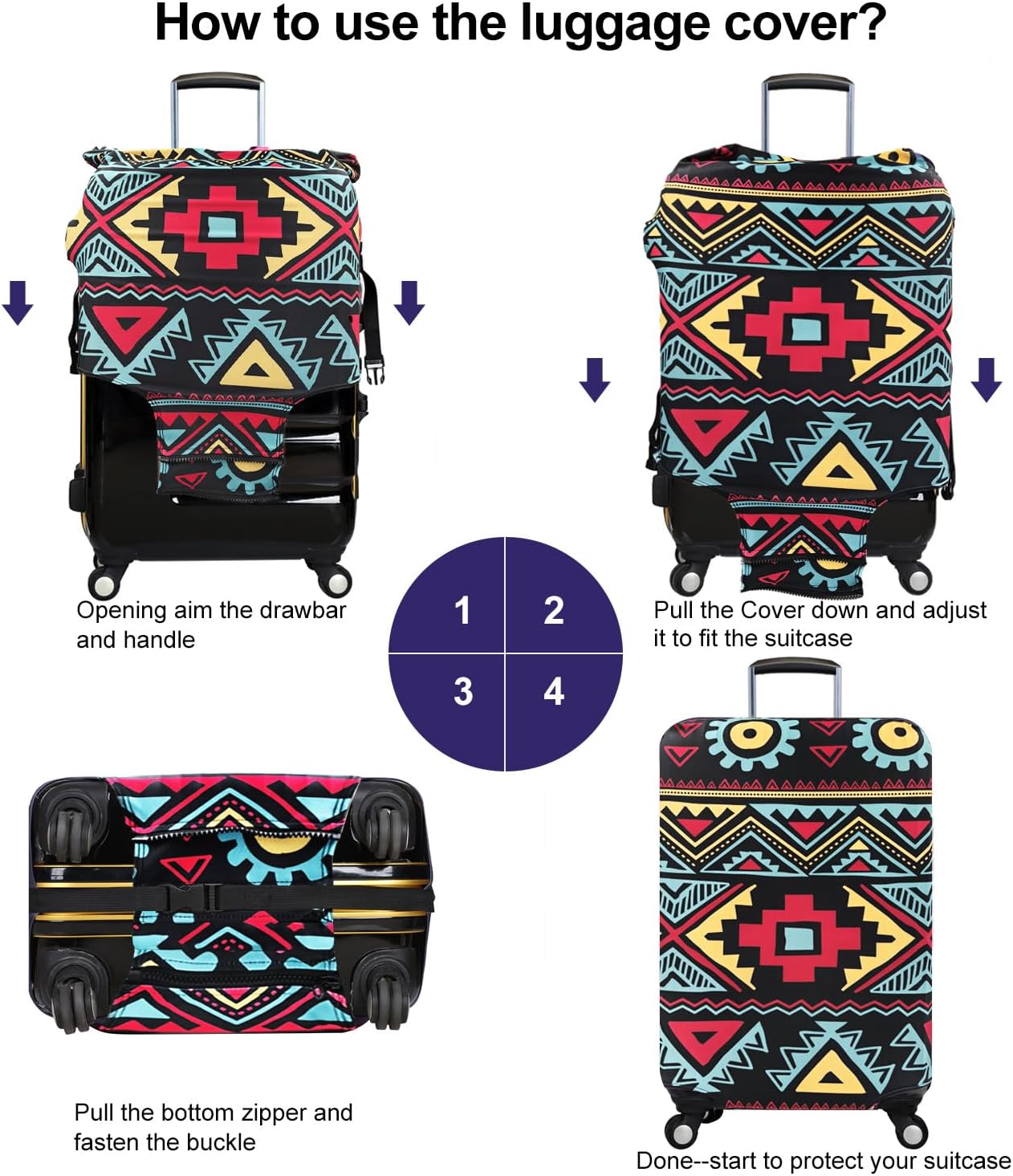 7-Mi Travel Luggage Cover Elastic Sleeve 19"-20" Anti-Scratch Suitcase Protector Cover Size S, Bohemia