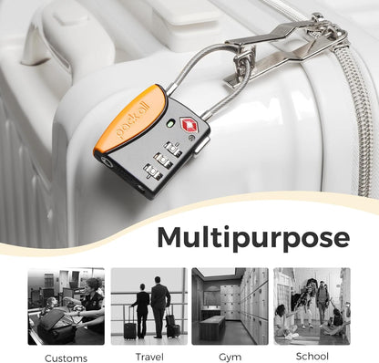 pack all TSA Approved Cable Luggage Locks, 3 Digit Combination Padlocks, Travel Lock for Suitcases & Bag, Alloy Body, Travel Accessories (4 Pack)（Orange）