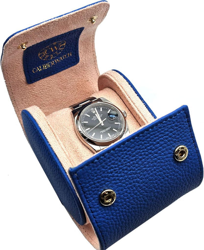 Genuine Napa Leather Watch Roll Travel Case for 3 Watches - Travel Watch Rolls and Leather Watch Display Cases with Velvet Interior - Watch Storage Organizer Men's (Blue - Single)