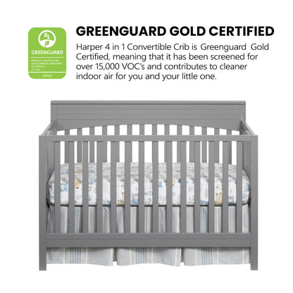 Oxford Baby Harper 4-in-1 Convertible Crib, Dove Gray, GreenGuard Gold Certified