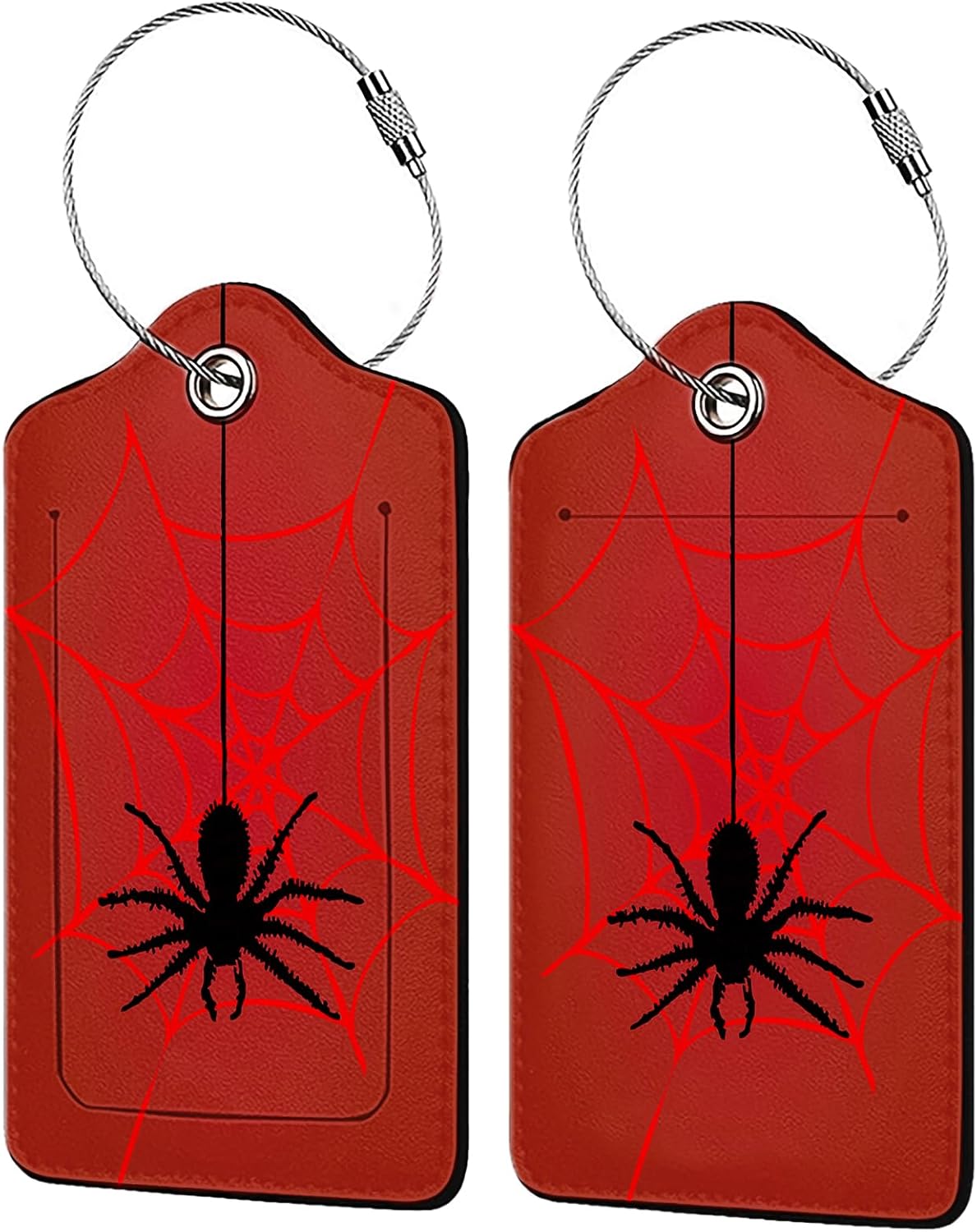 Spider Web 2-Pcs Premium Leather Tags with Privacy Covers,Luggage Tag Stainless Steel Loops Ideal for Suitcases, Travel Bags, Backpacks