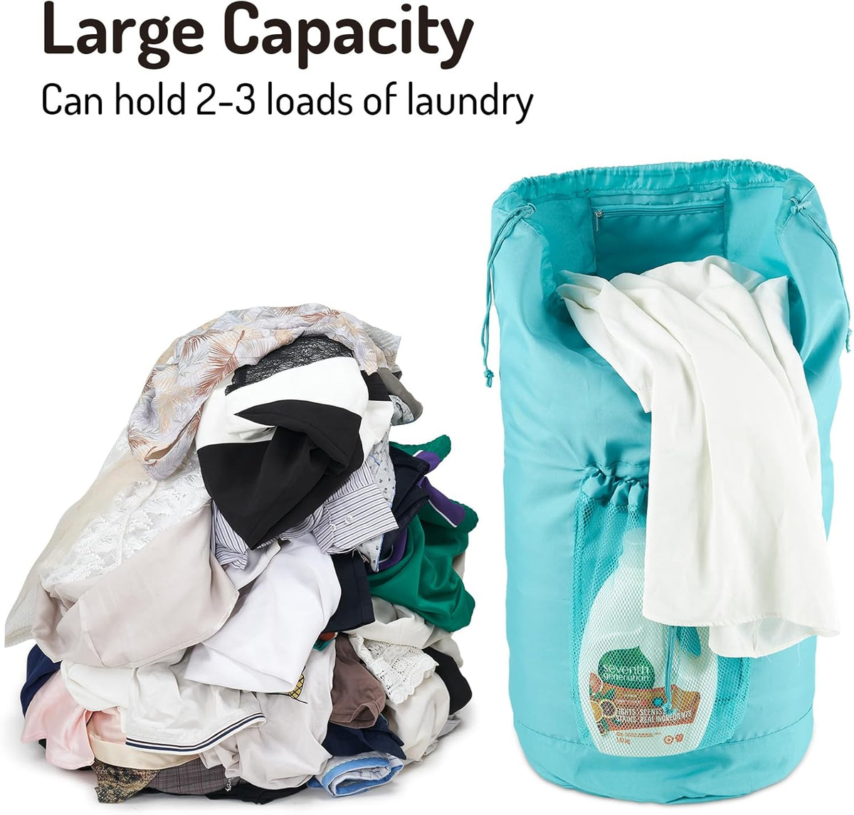 Backpack Laundry Bag with Straps and Detergent Holder, Clothes Laundry Backpack for College Travel Apartment Dorm Room (Green)