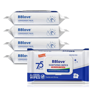 75% Alcohol Unscented Sanitizer Wipes, Moisturizing Hand Sanitizing Wet Wipes with Aloe Vera, 200-Count Bulk Pack with Travel-Friendly Design, 50 Count x 4 Packs