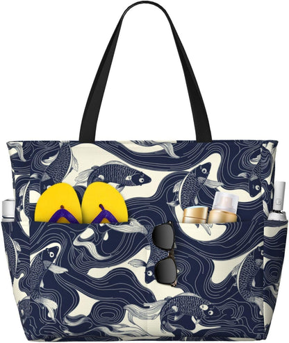 Beach Bag for Women Beach Tote Bag Waterproof Sandproof Large Bags with Zipper Big Capacity for Vacation Travel