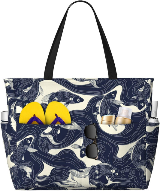 Beach Bag for Women Beach Tote Bag Waterproof Sandproof Large Bags with Zipper Big Capacity for Vacation Travel