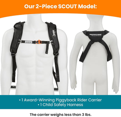 Piggyback Rider - Scout Standing Child Carrier Backpack for Events & Travel - Complete Parent & Child Set with Secure Safety Harness for Ages 2-4, Toddler Carrier Up to 50lbs