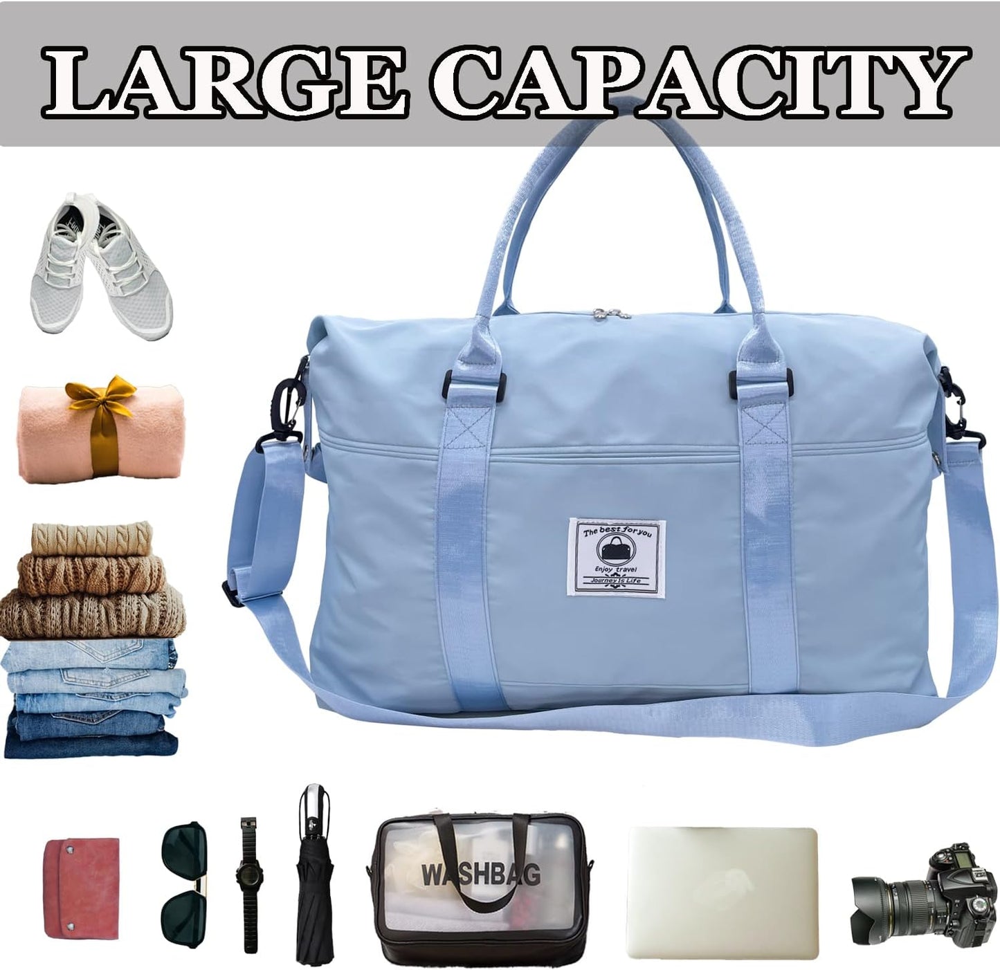 Travel Duffle Bag, Waterproof Sport Tote Gym Bag for Women Men, Overnight Weekender Carry On Bag with Wet Pocket