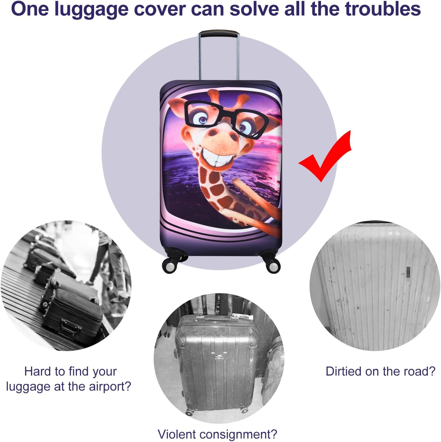 7-Mi 3D Print Design Travel Suitcase Protector Trolley Case Cover 19"-30" Sleeve (S(Fits to 19"-20" Trolley Case), Giraffe(New Version))