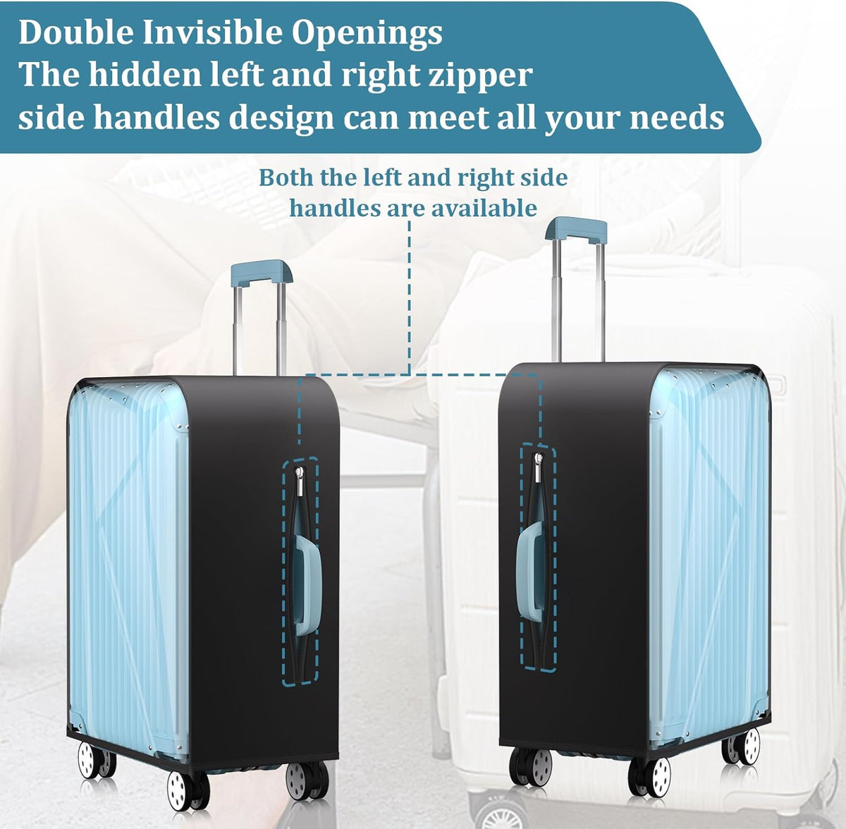 Upgraded Transparent TPU Luggage Cover Protector with Black Stretchable Sides, Fit 24 Inch Wheeled Case TSA Approved, Waterproof & Anti-Scratch, Includes Free Red Luggage Tag
