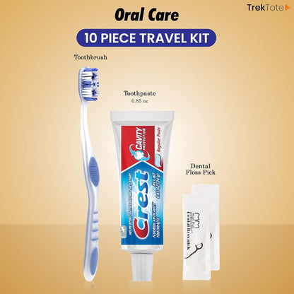 Trektote Travel Toiletry Kit For Men And Women – 10 Piece Set of Travel Size Toiletries, TSA Compliant, Includes Body Wash, Deodorant, Shaving Cream And Razor, Oral Care, Reusable Toiletry Bag & More