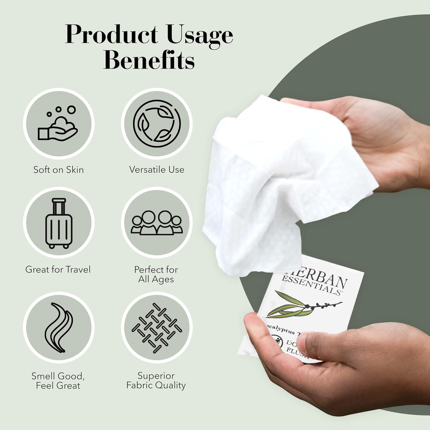Herban Essentials - Eucalyptus Wipes & Towelettes - Essential Oil Wipes for Hands & Body - Travel Size Essentials and Toiletries - Natural, Individually Wrapped, Disposable & Moist Refresh (7 count)