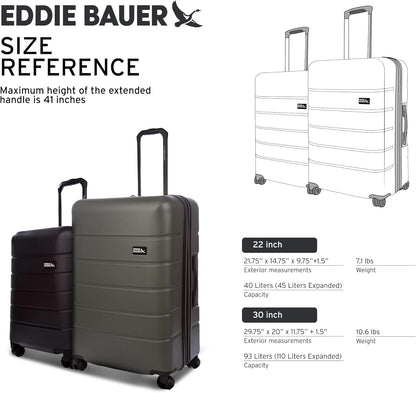 Eddie Bauer Glacier Carry-On 22" and Checked 30" Luggage | Hardside | Spinner Wheels | Expandable | Lightweight | Travel Essentials - Storm Blue