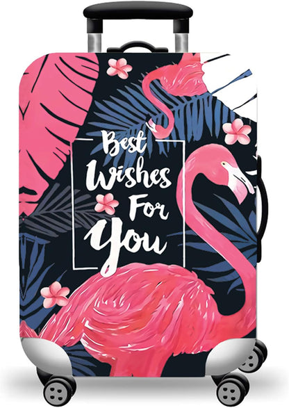 WUJIAONIAO Travel Luggage Cover Baggage Suitcase Cover Protector Skins 18-32 Inch (Vintage Flamingo, M (for 22-24 inch luggage))