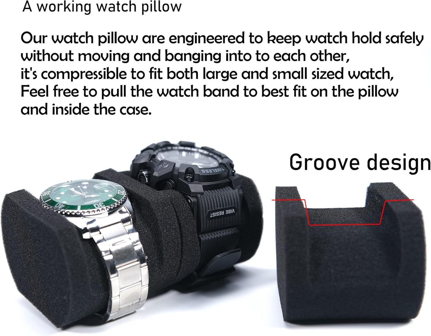 2 slot Hard Watch Travel Case, Watch Roll Case Storage and Organizer for Men and Women, with anti-move watch pillow (Black fabric 2 slot)