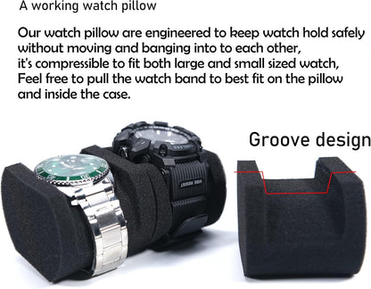 2 slot Hard Watch Travel Case, Watch Roll Case Storage and Organizer for Men and Women, with anti-move watch pillow (Black fabric 2 slot)