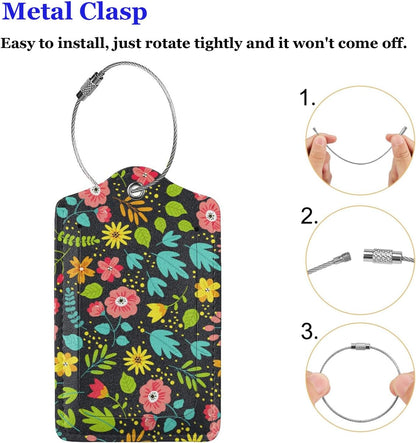 Fun Luggage Tags for Suitcases Leather Name Tag for Luggage Cute Travel Baggage Tags for Carnival Cruise Ships with Funny Patter 2pcs (Flowers)