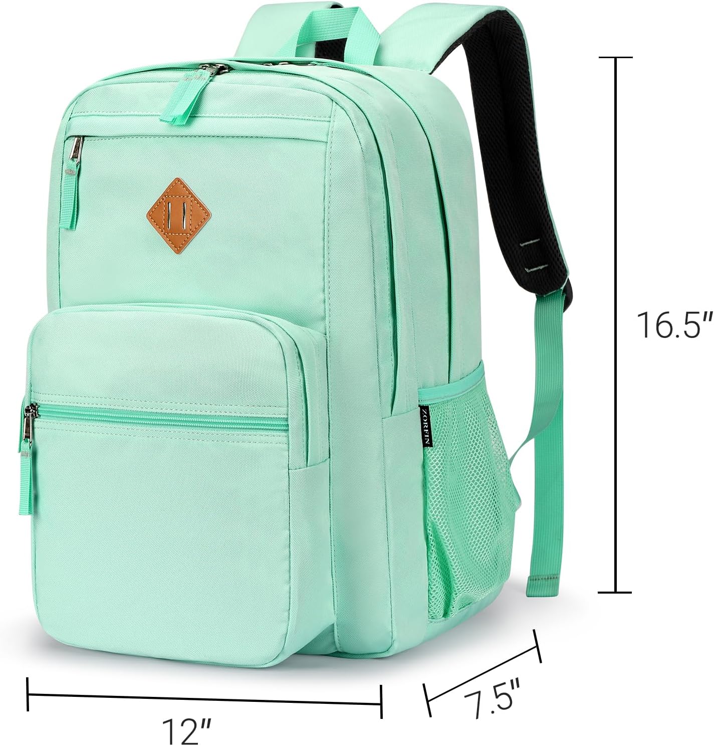 ZORFIN 26L Backpack for College, and Travel: Water Resistant Bookbag - Mint