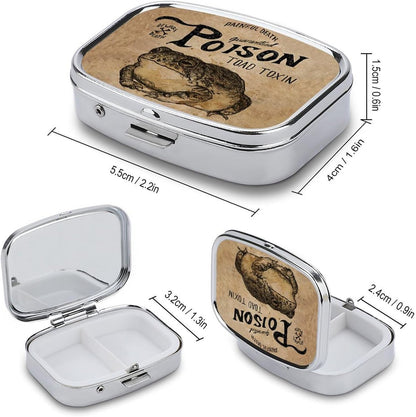 Metal 2 Compartment Pill Organizer Travel Friendly Portable Compact Pill Box Cute Pill Case to Hold Vitamins,Fish Oil,Supplements,Meds,Tablet for Purse,Pocket. (Poison Frog)