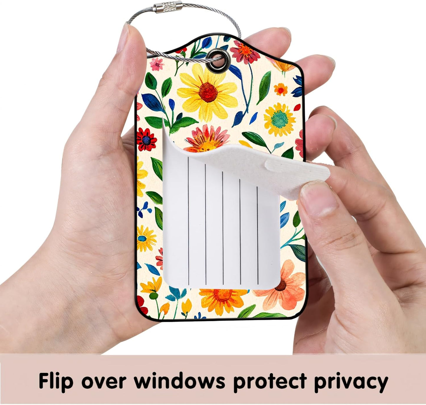 Luggage Tags for Suitcases, 2-Pack PU Leather for Cruise & Travel, Baggage ID Tags with Privacy Cover & Address Card, Durable Metal Ring, Kids Adults Travel Accessories, Watercolor Blooms