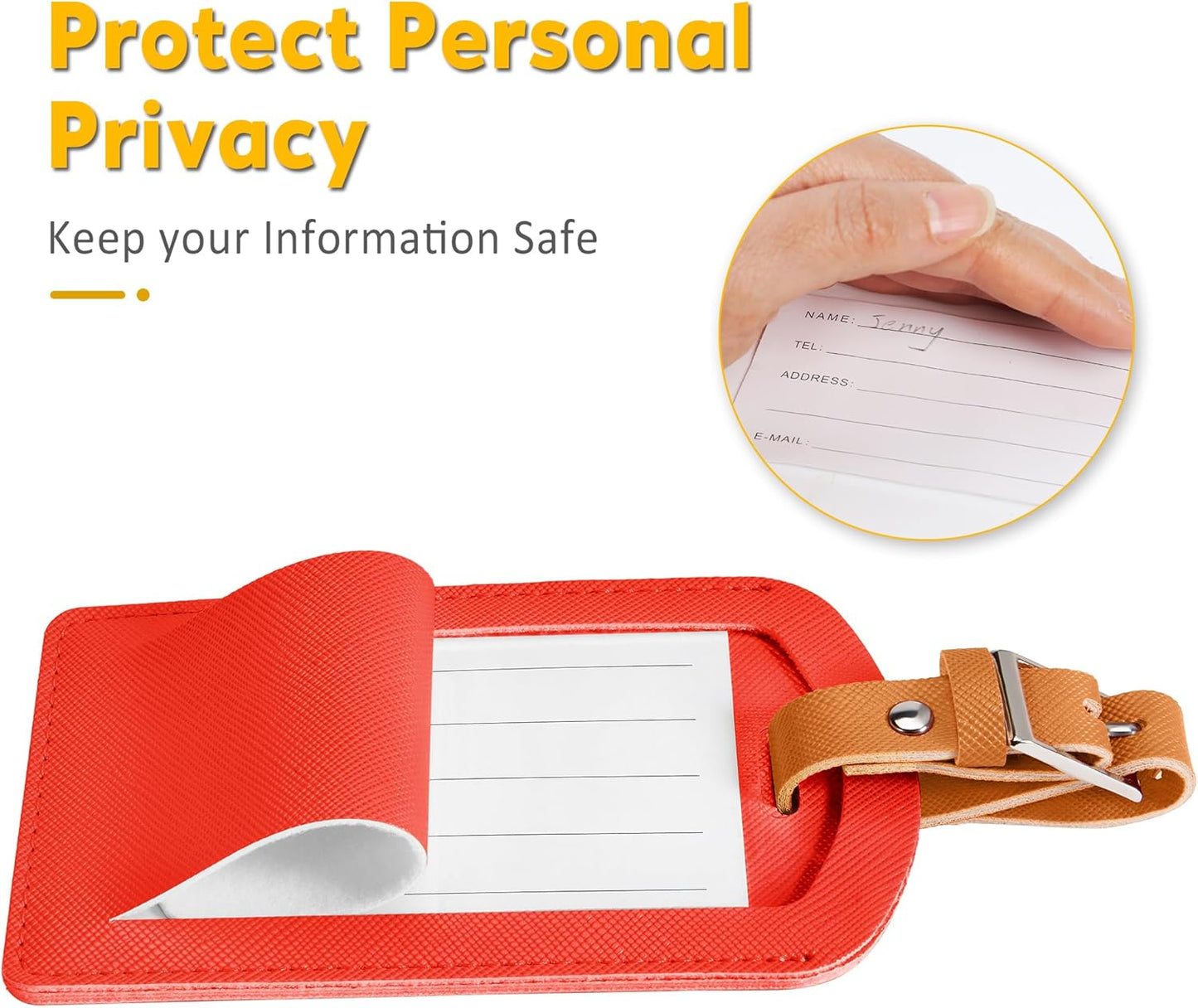 3 Pack Luggage Tags for Suitcases, TSA Approved Bag Tags, Baggage Tags with Privacy Protection, Travel Essentials Luggage Accessories, Red & Brown