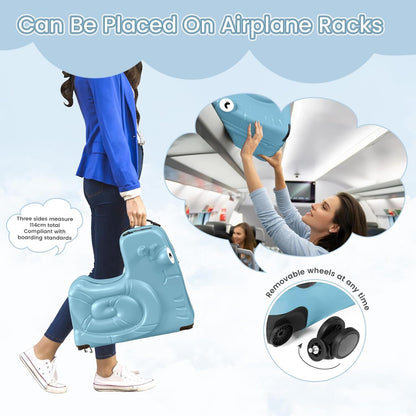 Kids Luggage, Kids Ride-on Luggage with Spinner Wheels Suitcase, Kid's Ride-On Suitcase Help Your Child Relax, Carry On Trolley Luggage with Password Lock (Blue, 19 inches), QX-20