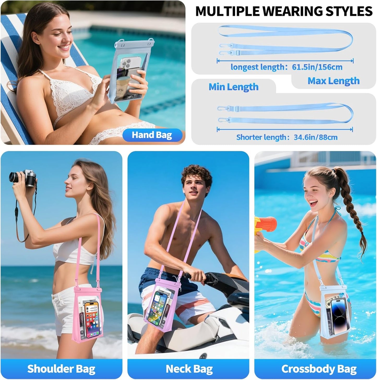 Large Waterproof Phone Pouch Floating, Waterproof Phone Case for iPhone 15 14 Pro Max 13 12 Plus 11 XS XR X Samsung up to 8.5'', IPX8 Water Proof Cell Phone Dry Bag for Beach Swimming Kayaking, Purple