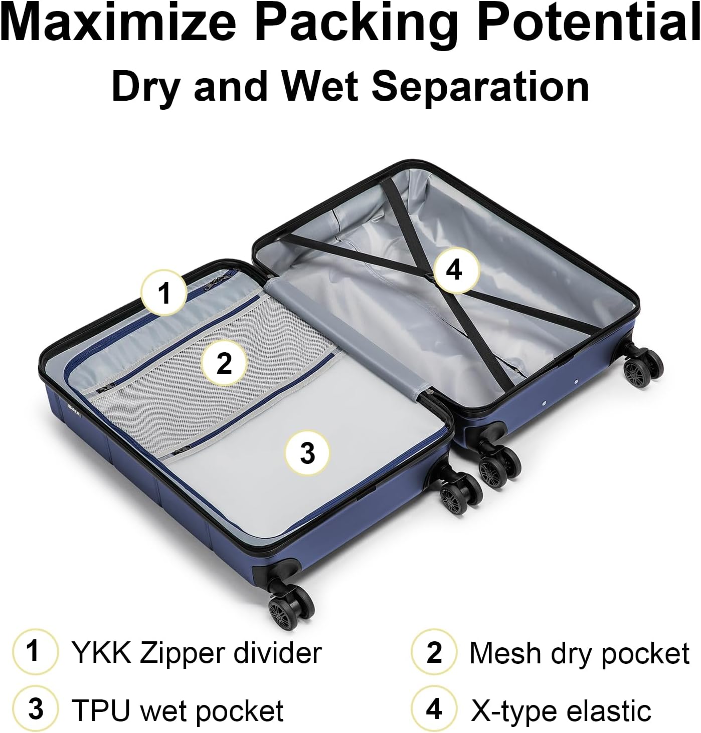 KYME Hardside Expandable Carry On Luggage 22x14x9 Airline Approved 20 Inch Hardshell Carry On Suitcase with Wheels TSA Lock Small Travel Rolling Luggage with Cup Holder for Women Men Navy