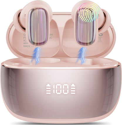 AI Language Translator Earbuds Real Time, 164 Language/6 Translation Modes Translator Earbuds 3-in-1 Translation Headphones, Bluetooth 5.4 Translation Device for Travel Business Learning, Rose Gold